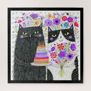 Puzzle Chats de bouquet floral d'anniversaire fantaisiste
