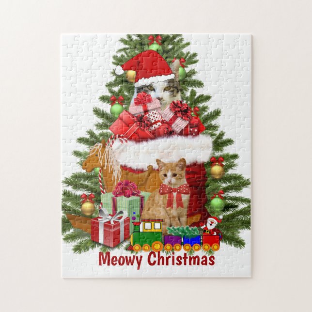 Puzzle Chats de Noël et arbre de Noël (Vertical)