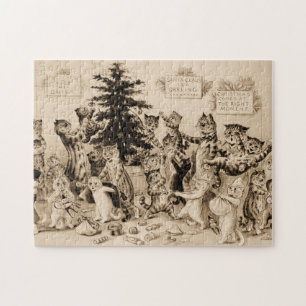Puzzle Chats décorant l'arbre de Noël par Louis Wain
