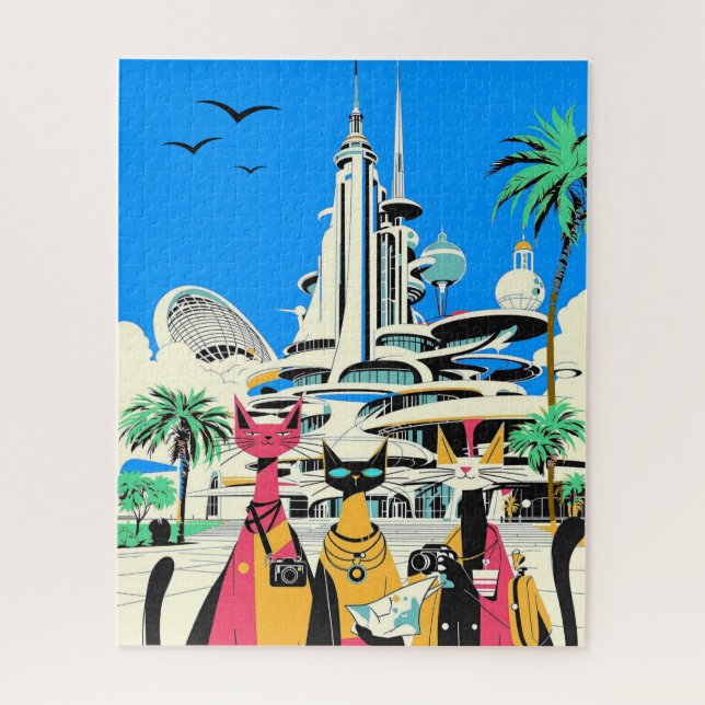 Puzzle Chats en vacances Visiter l'avenir (Vertical)