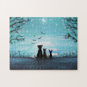 Puzzle Chats et chiens Coucher de soleil d'hiver