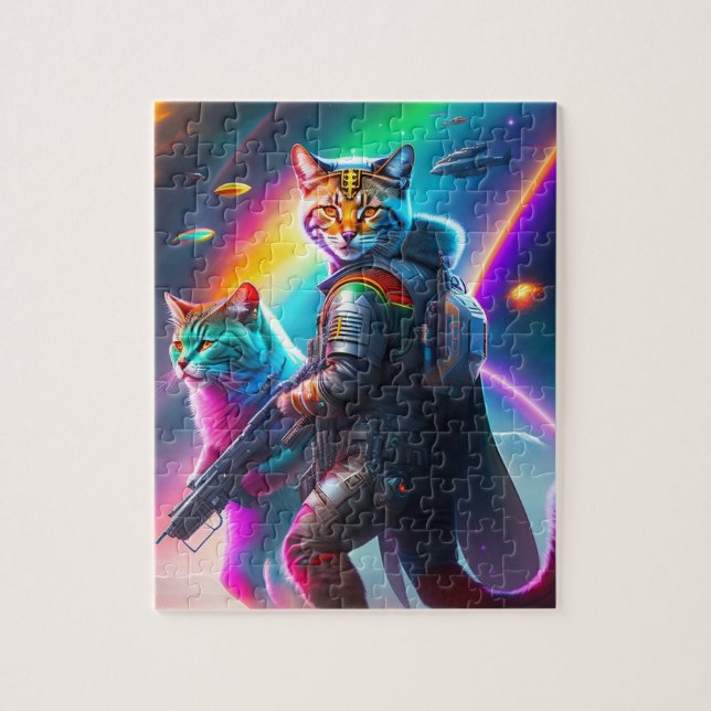 Puzzle Chats guerriers de l'astronaute Futuriste Sci-Fi (Vertical)