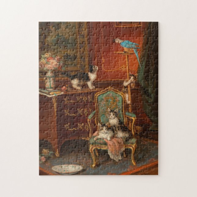 Puzzle Chats jouant avec un perroquet | Jules Le Roy (Vertical)