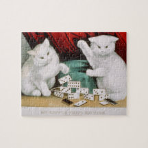 Chats Kitties Blanches Jouer Dominoes-Currier & Iv