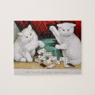 Puzzle Chats Kitties Blanches Jouer Dominoes-Currier & Iv