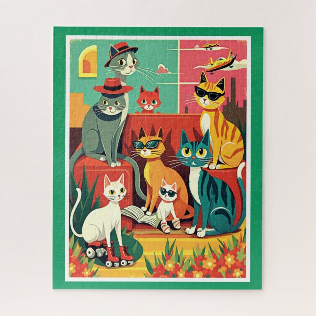 Puzzle Chats modernes du milieu du siècle en vacances (Vertical)