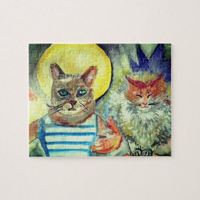 Puzzle Chats Moon Aquarelle Art (Horizontal)