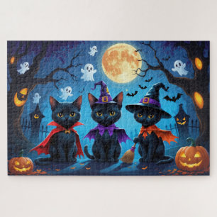 Puzzle Chats noirs Citrouille Halloween drôle