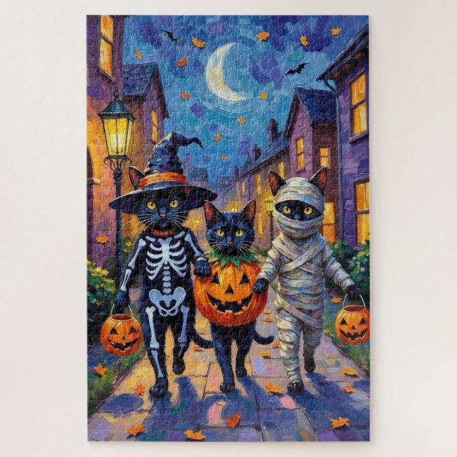 Puzzle Chats noirs en costumes d'Halloween (Vertical)
