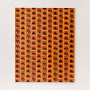 Puzzle Chats noirs Halloween Carrés orange dessin animé