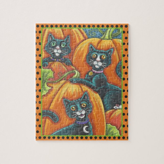 PUZZLE CHATS NOIRS, SOURIS, CITROUILLE PATCH HALLOWEEN PU (Vertical)