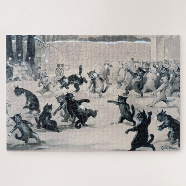 Puzzle Chats Snowball Combat, Louis Wain (Horizontal)