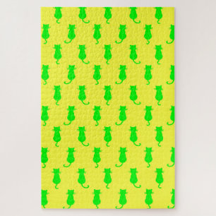 Puzzle Chats verts fantaisistes jaunes pour un plaisir fé