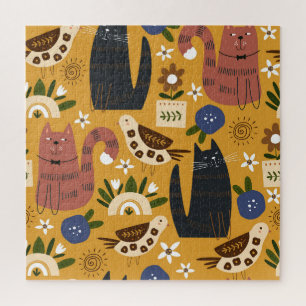 Puzzle Chats vintages et oiseaux, Main Tirée.