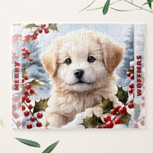Puzzle Chatte Chien Golden Retriever Chiot Nom de Noël