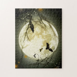 Puzzle Chauve-souris d'Halloween et Lune d'oiseaux
