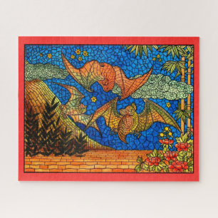 Puzzle Chauve-souris vintage Visage en verre tendu mosaïq