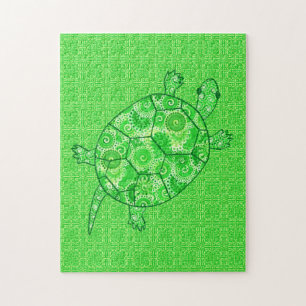 Puzzle Chaux de tortue à tortues fractales et vert émerau
