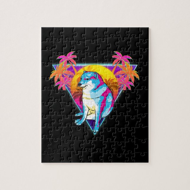 Puzzle Cheems Chien Funny Shiba Inu Dank Mème 80s Vaporwa (Vertical)