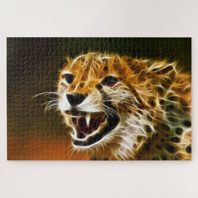 Puzzle Cheetah chinois avec électricité blanche brillant (Horizontal)