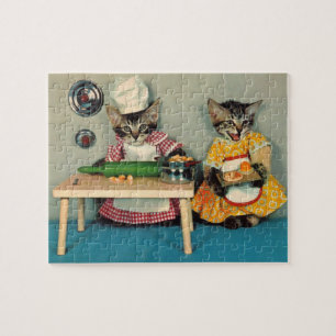Puzzle chef tabby kitten et assistant tabby kitten