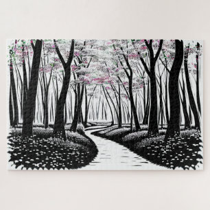 Puzzle Chemin Abstrait de la forêt de silhouette noire et
