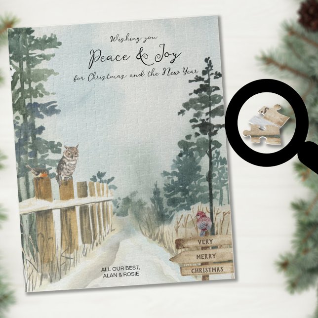 Puzzle Chemin de bois Texte facultatif Noël hivernal neig (Créateur téléchargé)