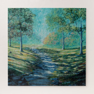 Puzzle Chemin ensoleillé et chaud à travers les bois