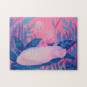 Puzzle Chenille Chat Rose Violet Bleu Fantaisie