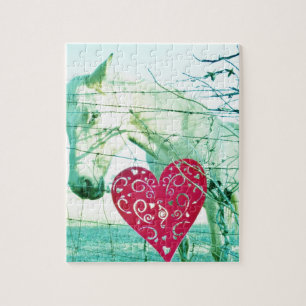 Puzzle Cheval Blanc Coeur Rouge Saint Valentin