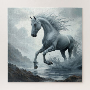 Puzzle Cheval blanc courant à travers l'eau