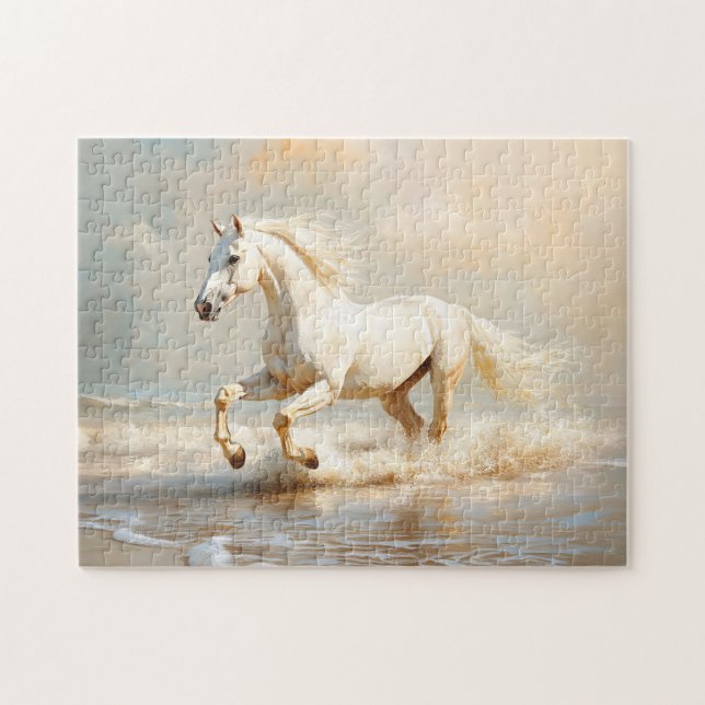 Puzzle Cheval Blanc courir sur la plage (Horizontal)