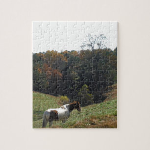 Puzzle Cheval Brown et blanc à l'étang d'automne