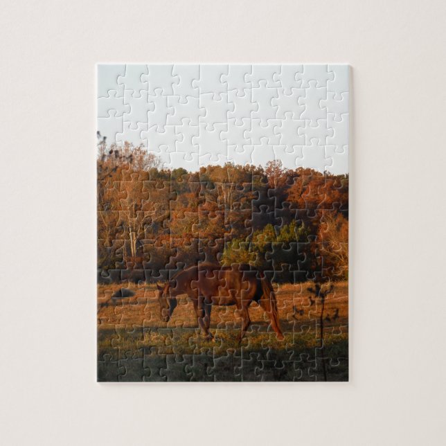 Puzzle Cheval Brown rouge, bois d'automne. (Vertical)