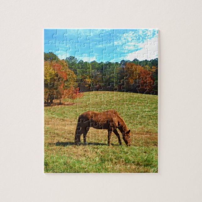 Puzzle Cheval Brown rouge, ciel bleu Turquoise (Vertical)