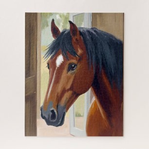 Puzzle Cheval Brun Aquarelle Animal Pays Grange