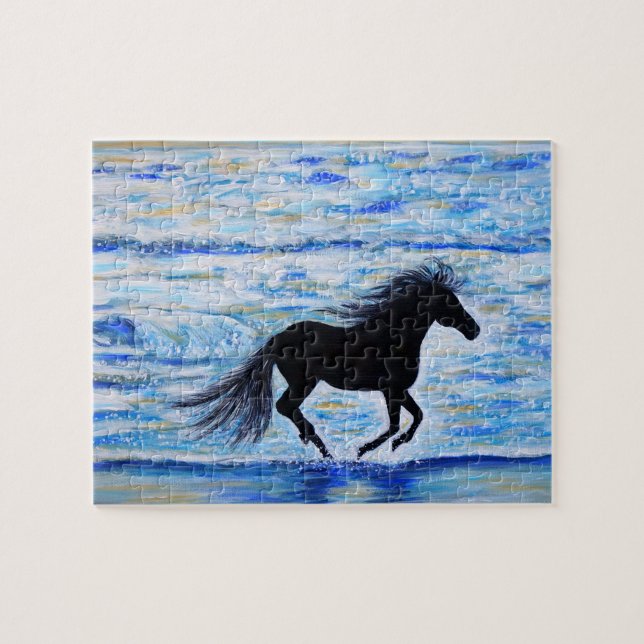 Puzzle Cheval courir libre par la peinture de mer (Horizontal)