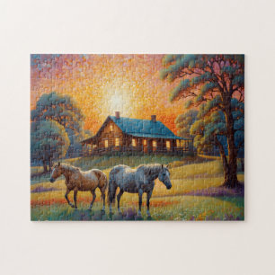 Puzzle Cheval dans la prairie de fleurs sauvages de la fe