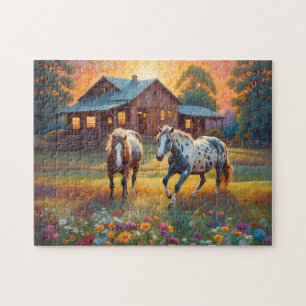 Puzzle Cheval dans la prairie de fleurs sauvages de la fe