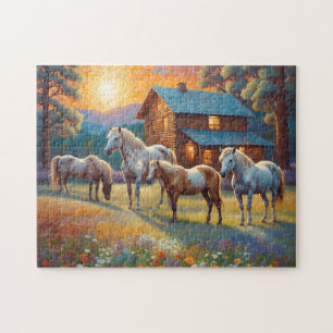 Puzzle Cheval dans la prairie de fleurs sauvages de la fe