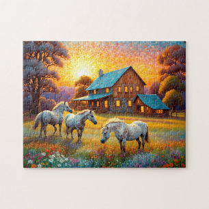 Puzzle Cheval dans la prairie de fleurs sauvages de la fe