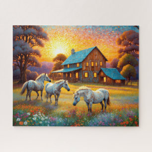 Puzzle Cheval dans la prairie de fleurs sauvages de la fe