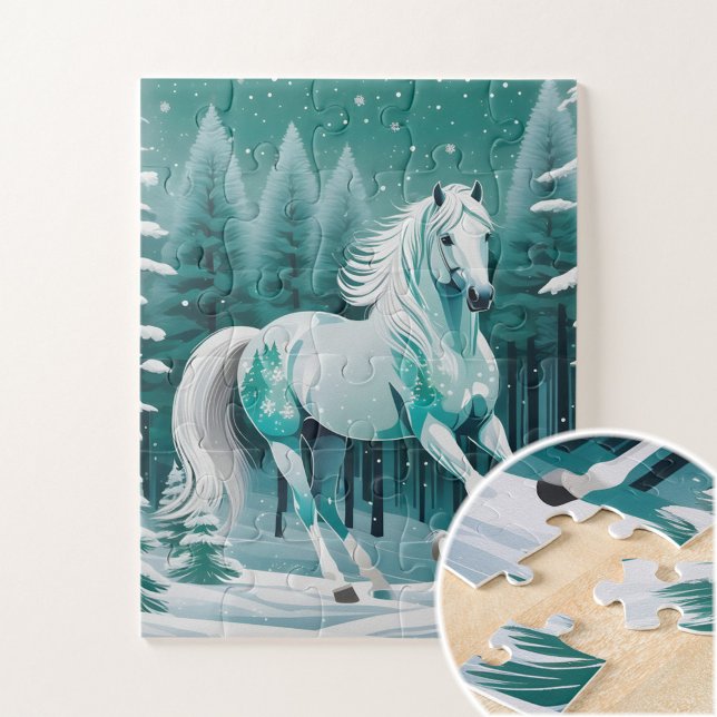 Puzzle Cheval d'argent vert dans la forêt enchantée (Créateur téléchargé)
