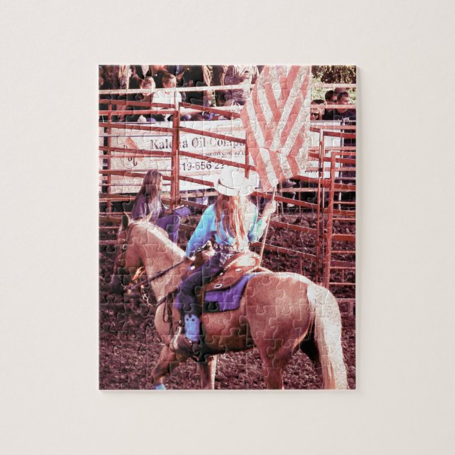 Puzzle Cheval de drapeau américain de rodéo de palomino (Vertical)