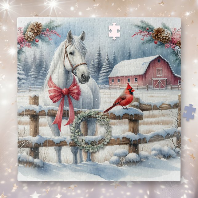 Puzzle Cheval de Noël blanc et agriculture cardinale (Créateur téléchargé)