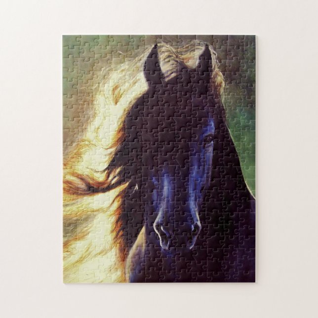 Puzzle Cheval de noir "de lueur frisonne", étalon (Vertical)