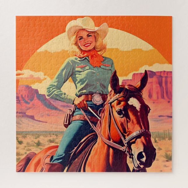 Puzzle Cheval d'équitation vintage Cowgirl (Vertical)