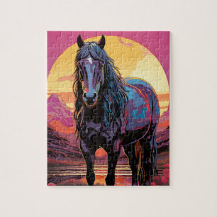 Puzzle Cheval du coucher de soleil violet