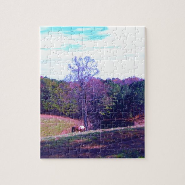 Puzzle Cheval éloigné dans un champ violet (Vertical)