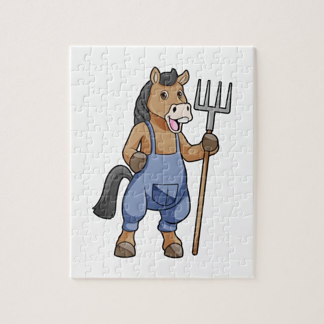 Puzzle Cheval en fermier avec Rake (Vertical)